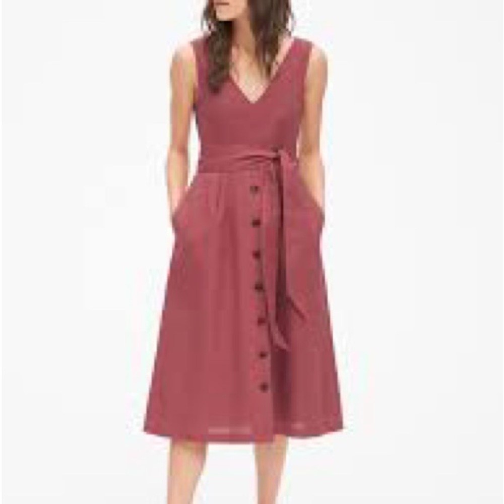Gap rust red Linen Button front Midi Dress